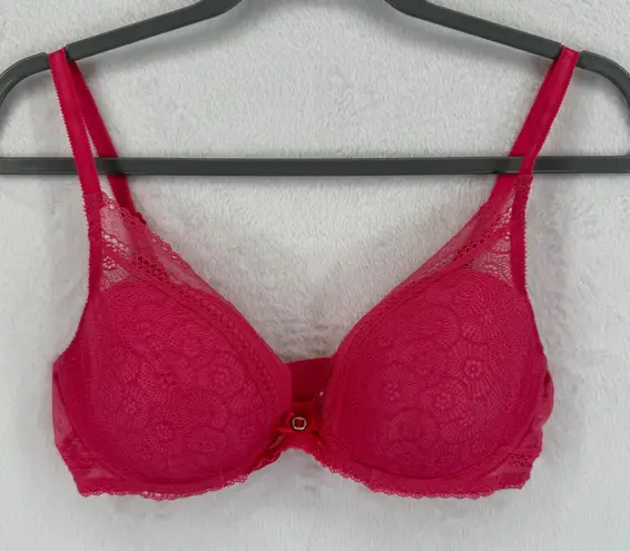 Chantelle Pink Lace Plunge Push Up Bra Womens Size 34D