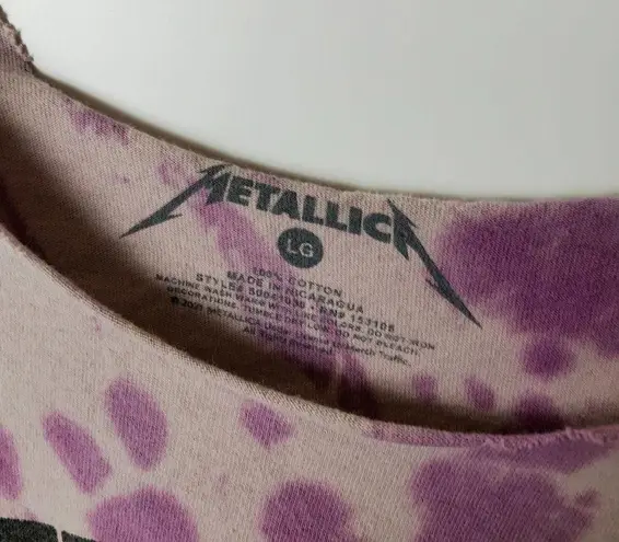 Oversized Metallica T Shirt Crop Top Metal Rock Band Skull Eyes Tie Dye Graphic Size L