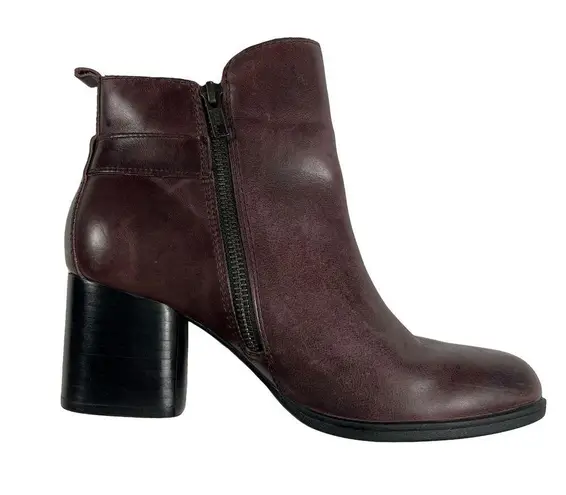 Born Gillian Moto Leather Ankle Boots Block Heel Zip Burgundy Aubergine Size 7M Red