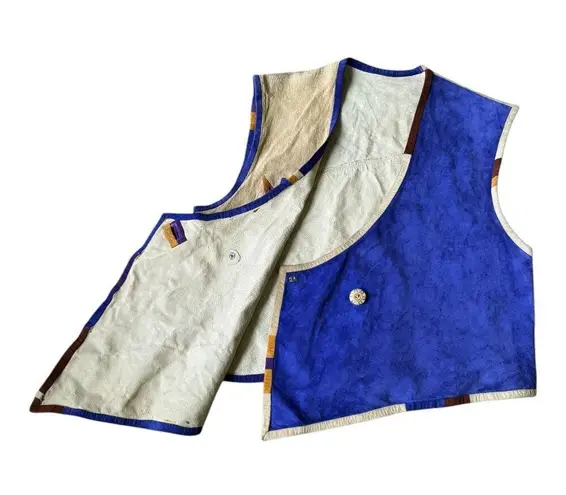 Vintage leather & suede vest high low button closing cream purple size medium