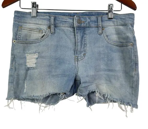 Mossimo Mid Rise Stretch Distressed Denim Cut Off Shorts Size 10 Blue
