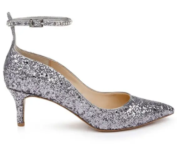Badgley Mischka x Jewel Silver Glitter Kitten Heels Sz. 9