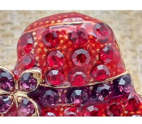 Brand New Red H'attitude Hat Brooch 18K Gold Layered Cut Crystals Red Purple
