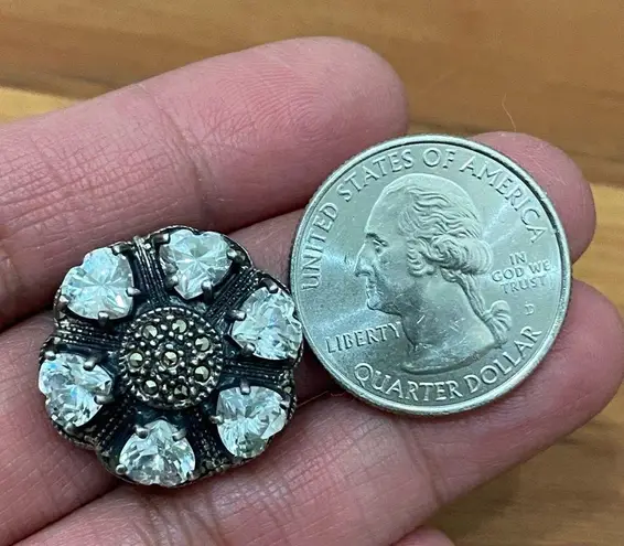 Sterling Silver Vintage Signed 925 Marcasite CZ Flower Chunky Ring Size 7 10.3g