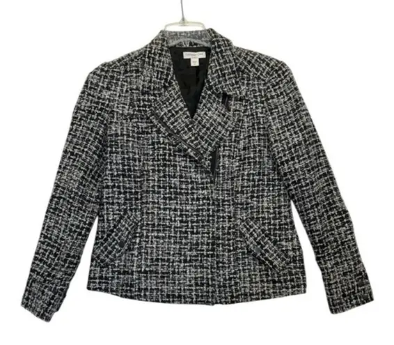 Coldwater Creek Moto Blazer Jacket Black White Wool Mohair Women’s 10 Petite