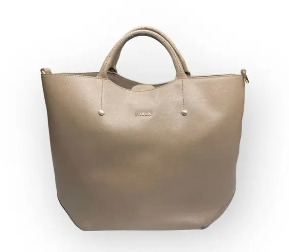 Furla ✵ Alissa Luxe Saffiano Leather Double Top Handle Tote Handbag Bag ✵ Taupe
