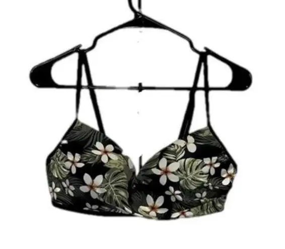 Skye Swimwear Large floral leaf bikini top push up black white floral top adjustable straps