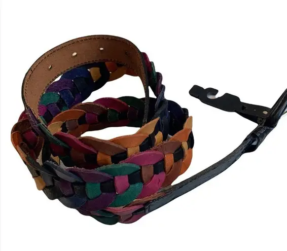 Vintage 1980’s Multicolored Leather Belt With Interlacing Circles.