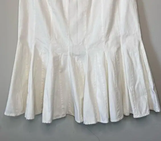 Ralph Lauren  White Cotton Denim Mermaid Trumpet Pleated Skirt Size 8 Medium