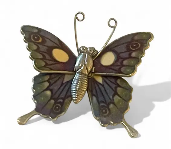 Vintage Butterfly Brooch Pin With Colorful Glitter Enamel Wings