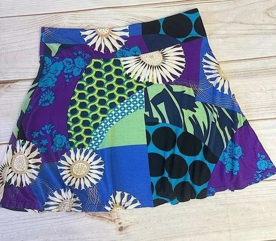 Mixed Retro Floral Print A Line Mini Skirt by Funky People Patchwork Polka Dot Size XL
