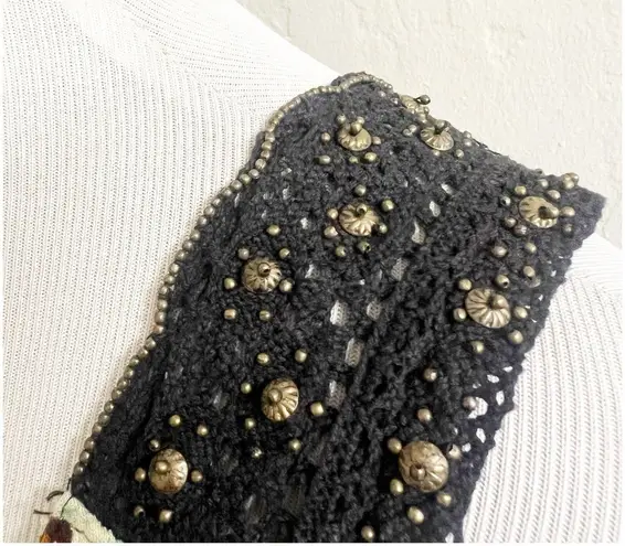 Forbidden Safari Print Dress Midi Size Medium Studded Neckline Tan Black Hippie Brown