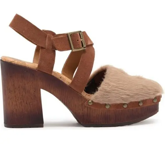 Kork-Ease KORKS Wendy Faux Fur Taupe Rust Brown Clog Heels Size 10 NWT