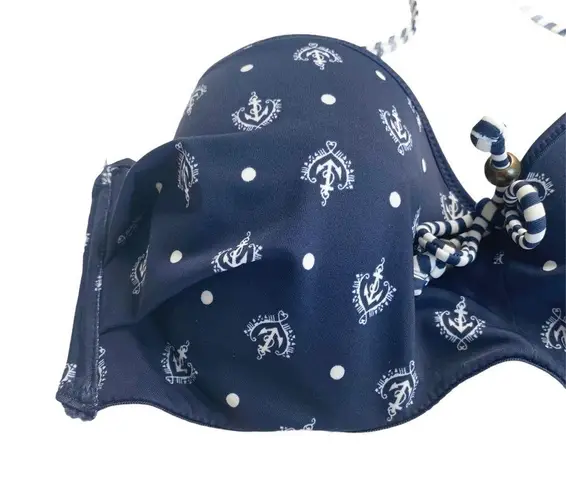 Timeout ᯾ Nautical Print Bandeau Bikini Top ᯾ Navy White Anchors + Stripes