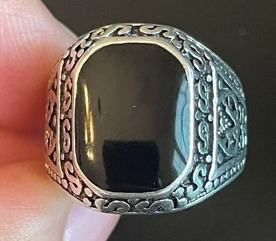 Natural black obsidian S925 silver ring size 8