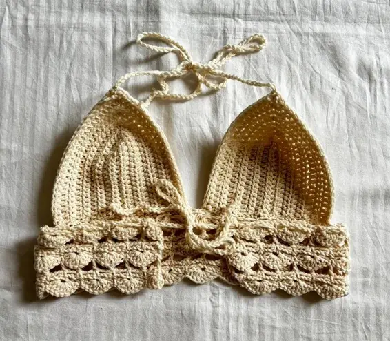 Handmade Bohemian Festival Crochet Bikini Crop Top Cream