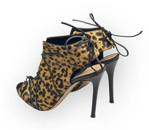 Gianvito Rossi 𒀭 Open Toe Stiletto Heel Bootie 𒀭Leopard Print Calf Hair 𒀭40