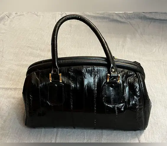 Vintage Black Eel Skin Handbag Exotic Leather Purse