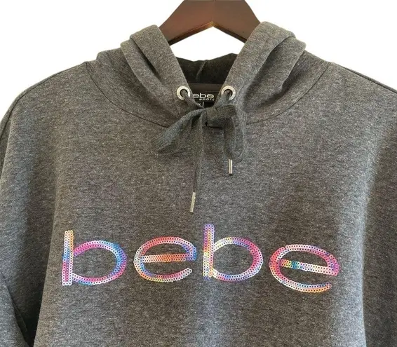 Bebe 𝅺 Sport Charcoal Rainbow Sequin Logo Hoodie Sweatshirt Women’s Size 1X