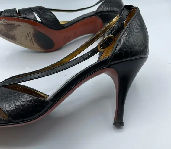 Donald J Pliner Black Leather Croc Embossed Womens Heels 7.5 Dressy Shoes Formal