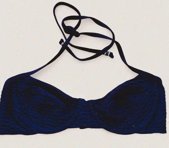 Shoshanna navy blue textured sweetheart cut halter bikini top A Cup new