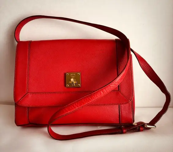 MCM Authentic Red Leather Shoulder crossbody Bag – Made in Korea