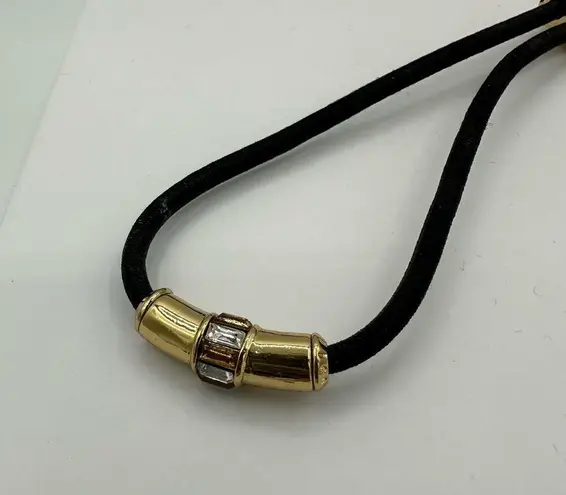 Henri Bendel Black Elastic Band Bracelet with Tassel Chain and Rhinestones