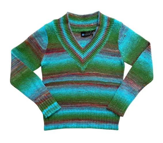 Relativity Vintage Y2K Rainbow Striped V-Neck Sweater Size Small