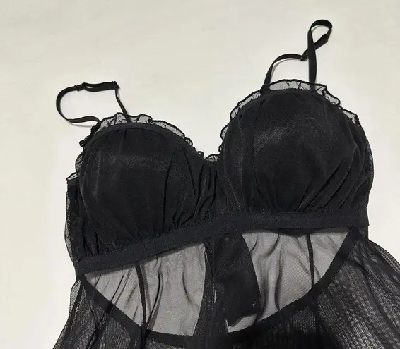 Native Intimates Women’s Black Mesh Babydoll Lingerie Lace 34C Sheer Mesh Size undefined