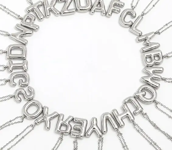 Balloon Letter F Initial Necklace Silver