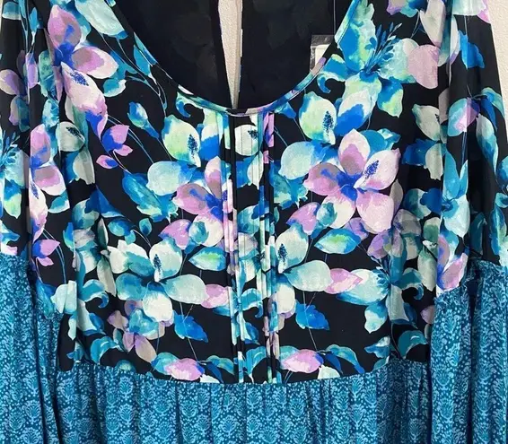 Soft Surroundings  NWT Midnight Bloom Floral Crinkle Gauze Dress Blue