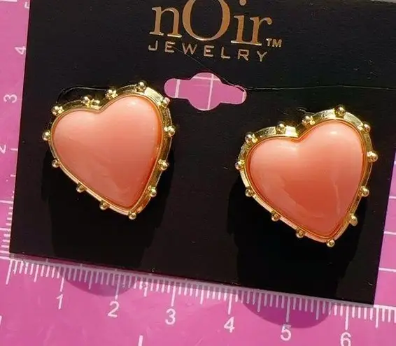 Noir gold tone orange peach pink hearts studs earrings