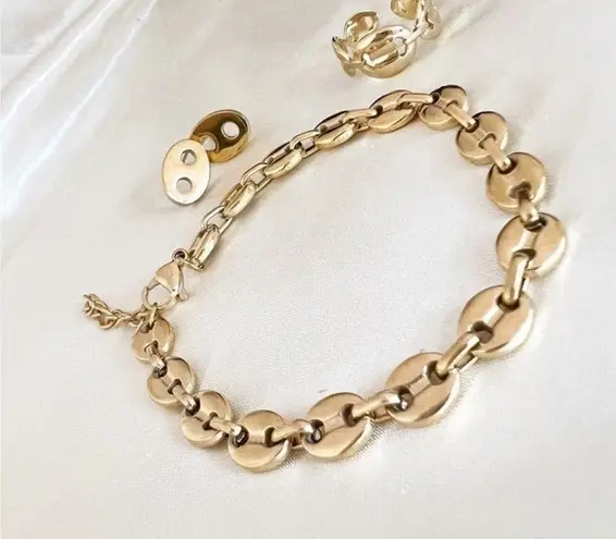 Gold plated Coffee Beans Marina chunky necklace set Bracelets Stainless Steel