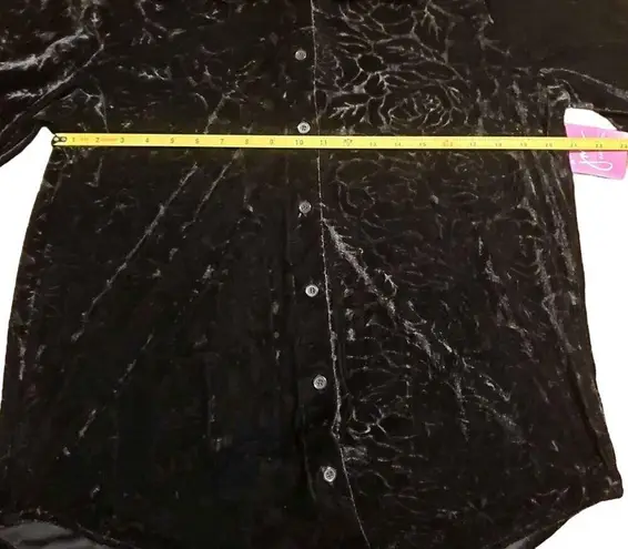 Just My Size New Top Womens 1X Plus Size Black Velvet Boyfriend EMB Rose Floral