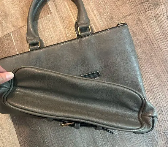 None Grey Faux Leather Purse with zipper and buckle accents