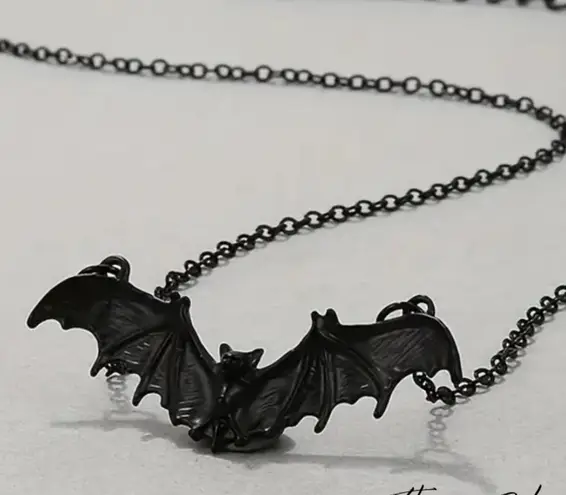 Black Goth Bat Pendant Necklace