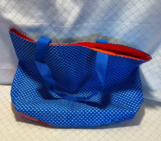 LANCOME Blue With Red Flower Lined Tote Bag