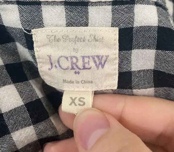 J Crew factory dickered gingham classic button down shirt black and white sz XS