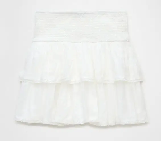 American Eagle Medium White High-Waisted Tiered Mini Skort