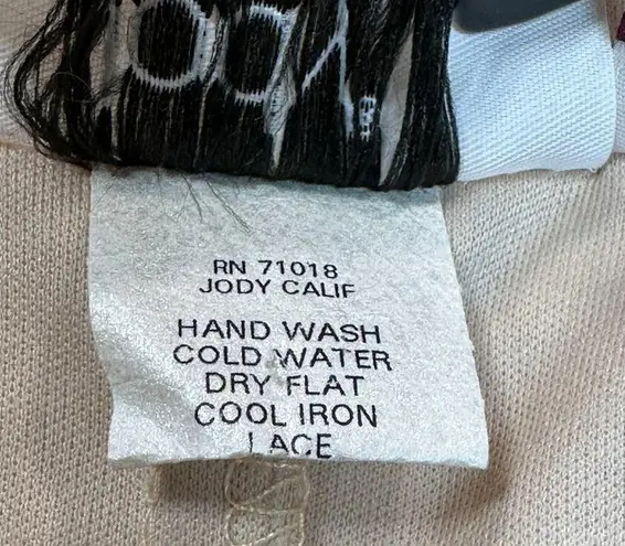 Jody California Dress Womens Large Beige Lace Overlay Midi Fringe Hem USA Made