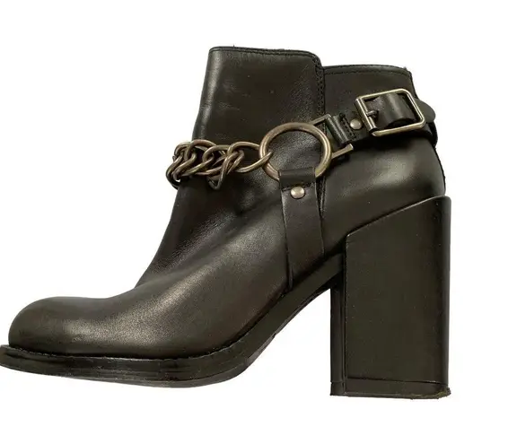 Ash Leather Ankle Moto Boots Heels Chains 6.5