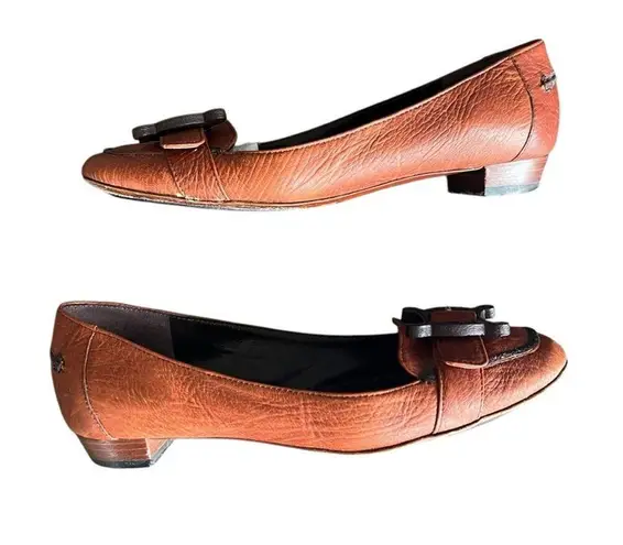 CELINE Women’s Vintage Wooden Triomphe Cognac Brown Orange Leather Ballet Flat
