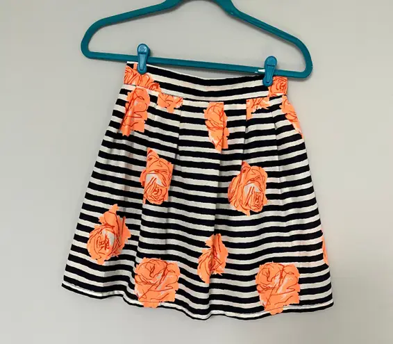 Tenki Navy Blue White Hot Pink Floral A Line Skirt