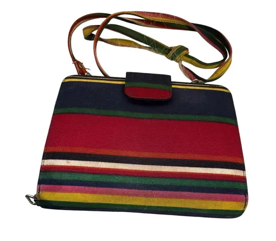 Vintage Datafax Organizer Crossbody Bag Colorful Striped Planner Purse Black