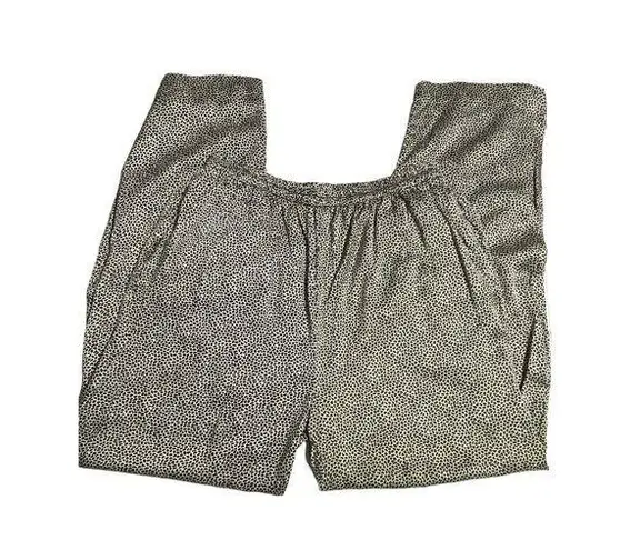 Leopard Print Pants S Elastic Waist Relaxed Fit Lightweight Silk Black