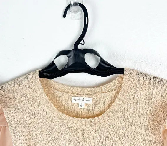 BY THE RIVER Tiered Sheer Long Sleeves Sweater, Size Large