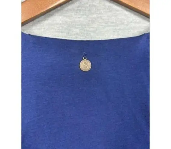 Soft Surroundings Womens Dress L Blue Short-Sleeve V-Neck Ruched Side Slit