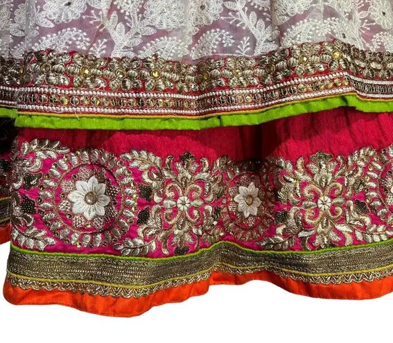 Handmade Lehenga India Traditional Floral Embroidered Lace Boho Long Maxi Pleated Skirt