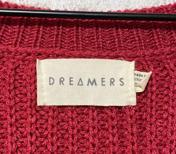 Dreamers Ruby Wine Red Oversized V Neck Sweater Small