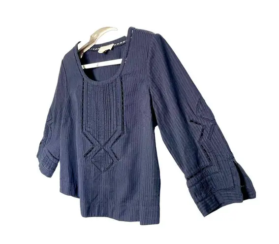 Moulinette Soeurs Anthropologie Blue 3/4 Sleeve Seersucker Top Shirt Size 4